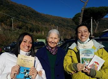 [Left to right: 1-A very happy me. 2-Margaret Stenhouse. 3- Suzy Gilioli. We are by the Fairy Diana Temple sight at Nemi, Italy]